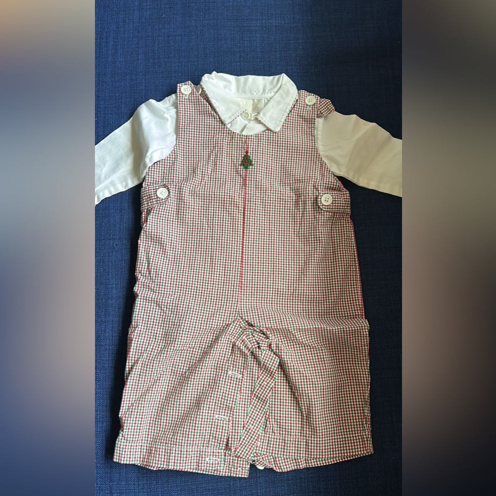 CHRISTMAS Plaid Overalls with Matching White Shirt 12 months